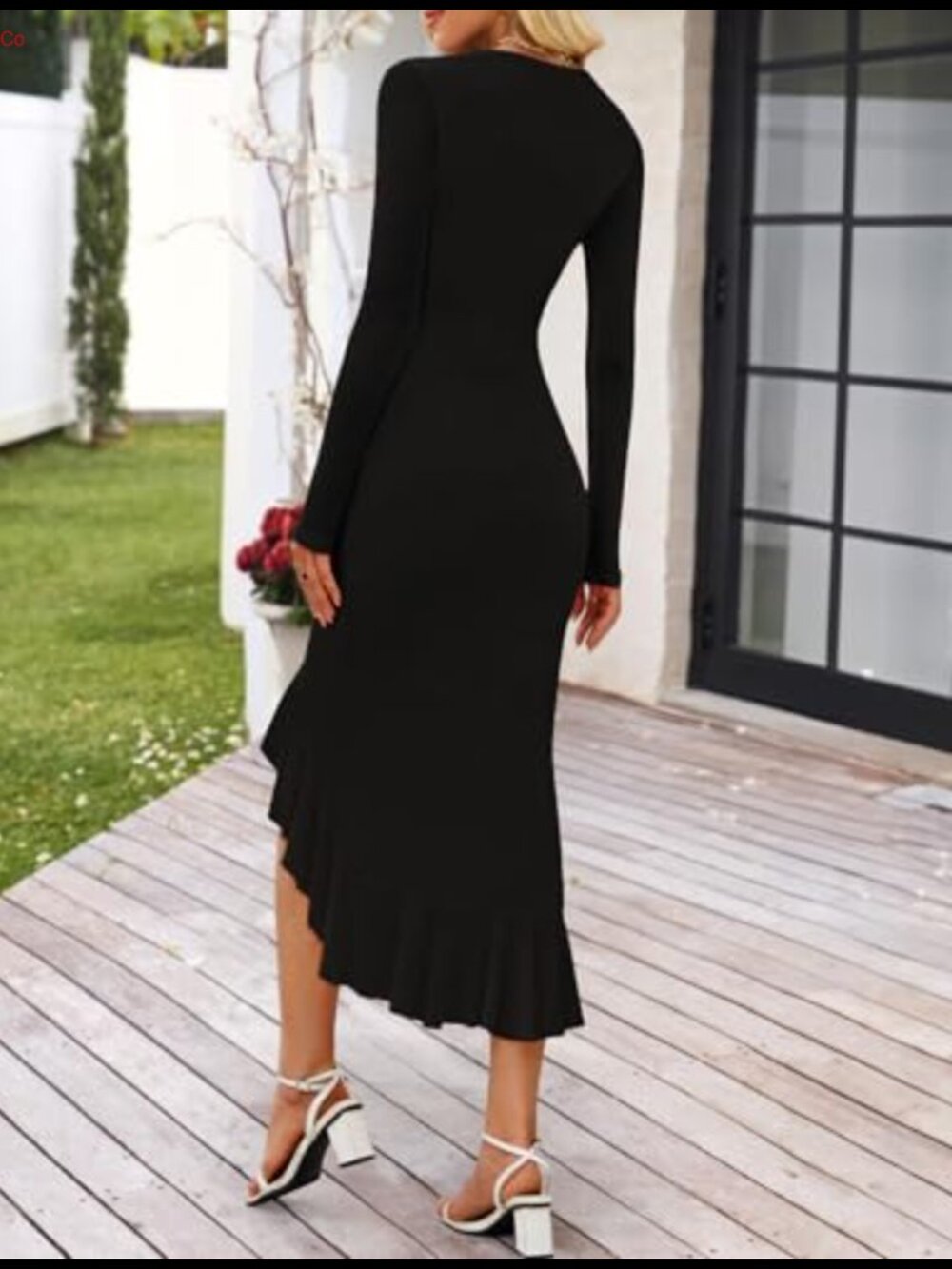 MEROKEETY Women's Long Sleeve Bodycon Midi Dress Mesh Wedding Guest - Picture 4 of 6
